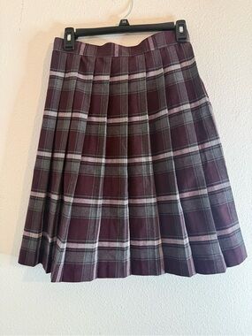 French Toast Girls Plaid Pleated Uniform Skirt Size 10 Burgundy Grey White